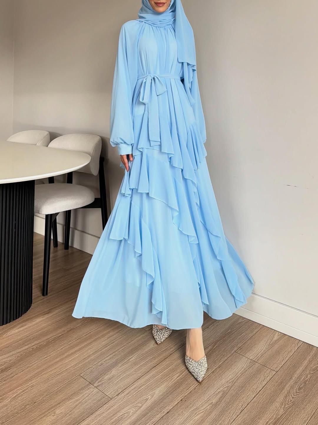 Elegant Layered Modest Maxi Dress with Hijab