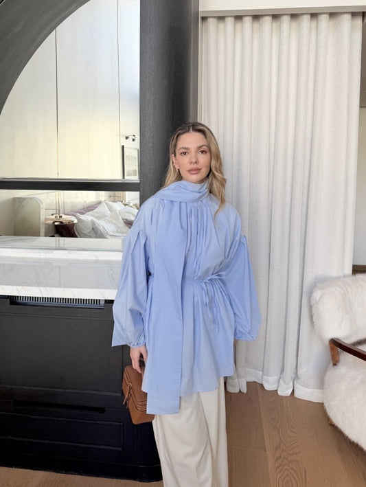 Chic Light Modest Tunic Top with Waist Tie