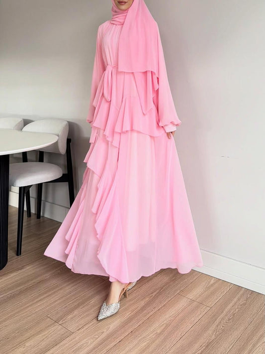 Elegant Layered Modest Maxi Dress with Hijab